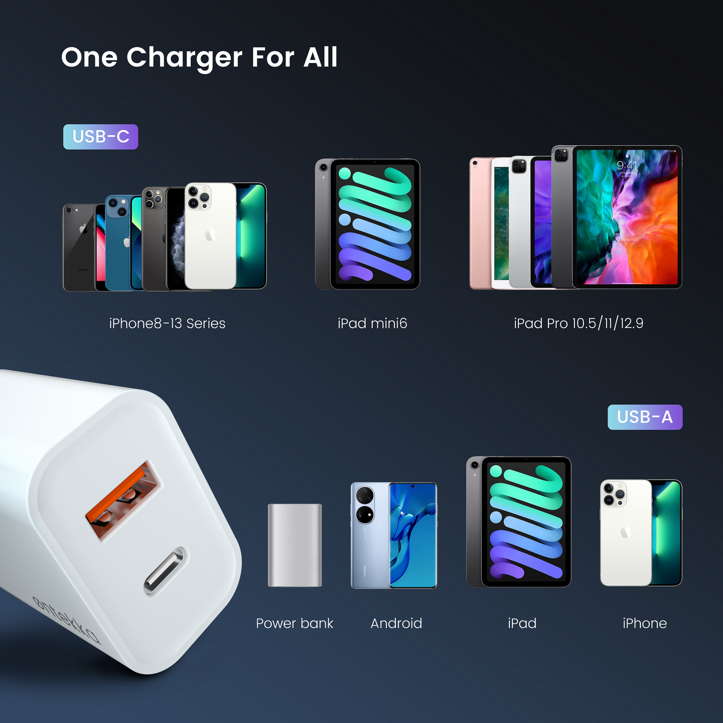 Ontekka 20W USB-C&A PD Dual Port Wall Charger