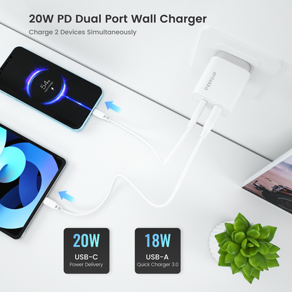 Ontekka 20W USB-C&A PD Dual Port Wall Charger